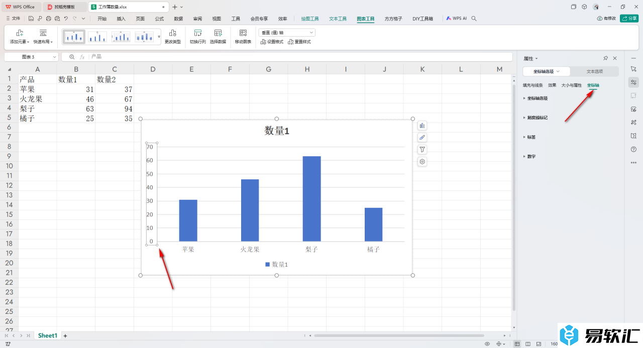 WPS Excel中设置水平轴显示在图表上方的方法